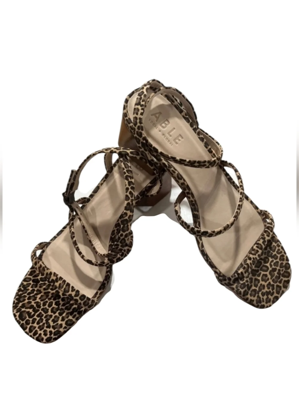 Anthropologie Able Leather Leopard Print Platform Sandals